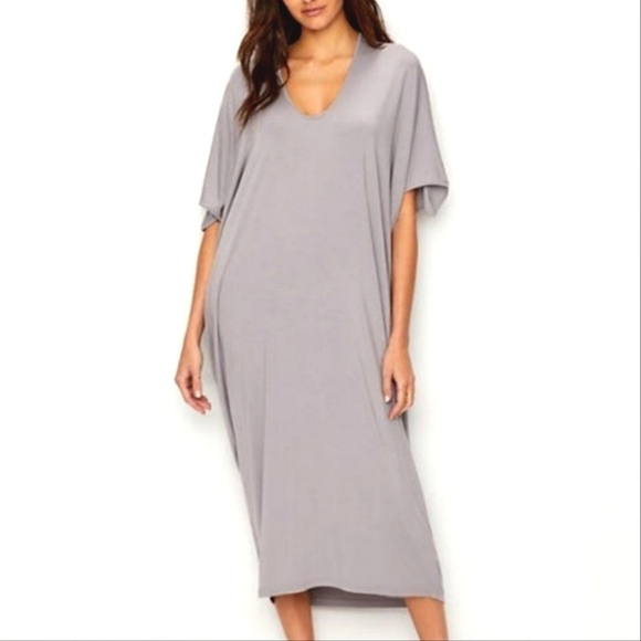 Barefoot Dreams Luxe Milk Jersey Caftan Faded Rose Pewter Petite One Size Dress - Picture 2 of 15